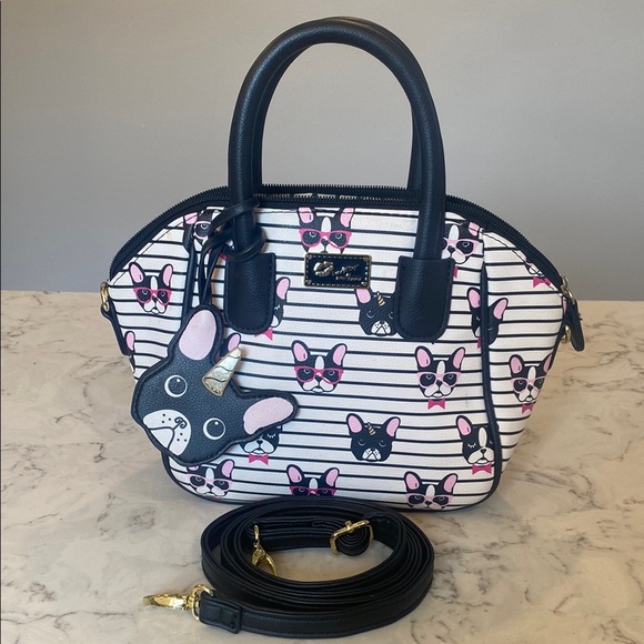 Betsey Johnson Black and White French Bulldog Crossbody Bag - Picture 2 of 10
